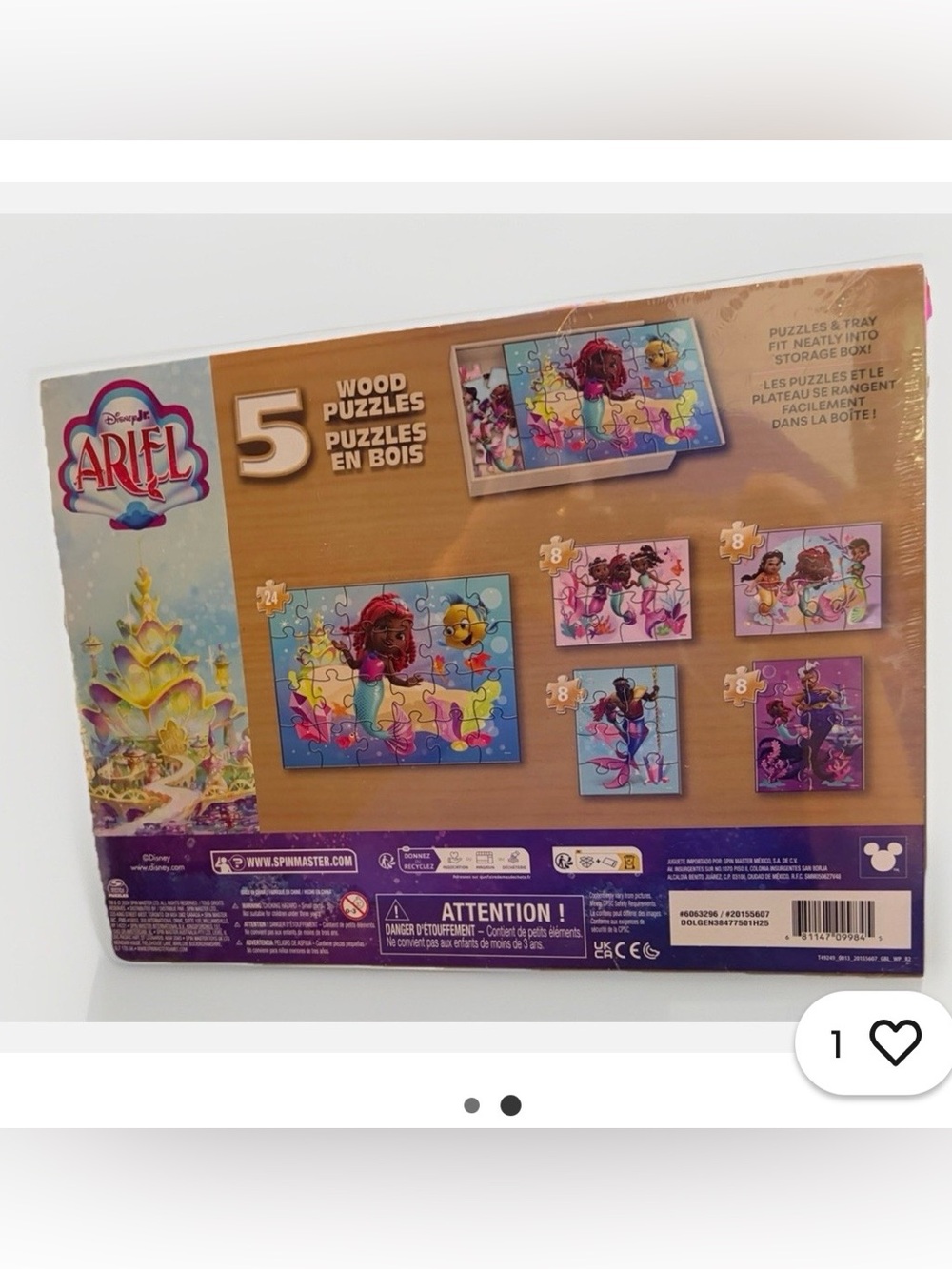 Disney Ariel Mermaid 5 - Wood Puzzle Set - Picture 3 of 3